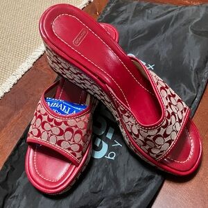Coach Red and Cream Women's Wedge Sandals